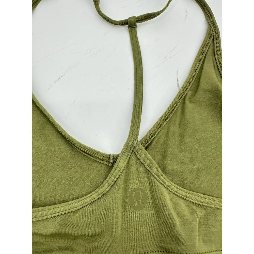 Lululemon Modal Silk Blend Yoga Tank‎ Top Sz 2 Green Open Back Athletic Flowy